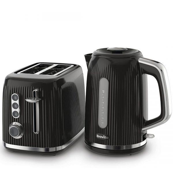 Breville Bold Black Collection: 1.7L Fast-Boil Kettle & 2-Slice High-Lift Toaster in Sleek Black & Silver