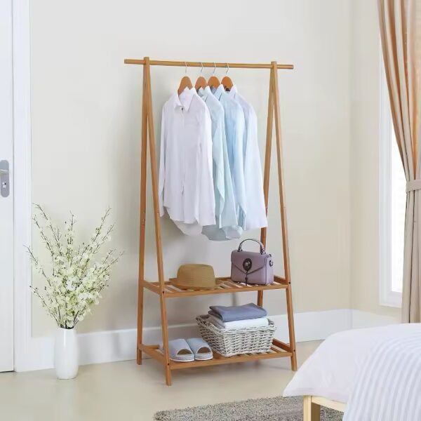 Bamboo Clothes Rack with Built-in Organizer Below – Stylish & Functional - Image 3
