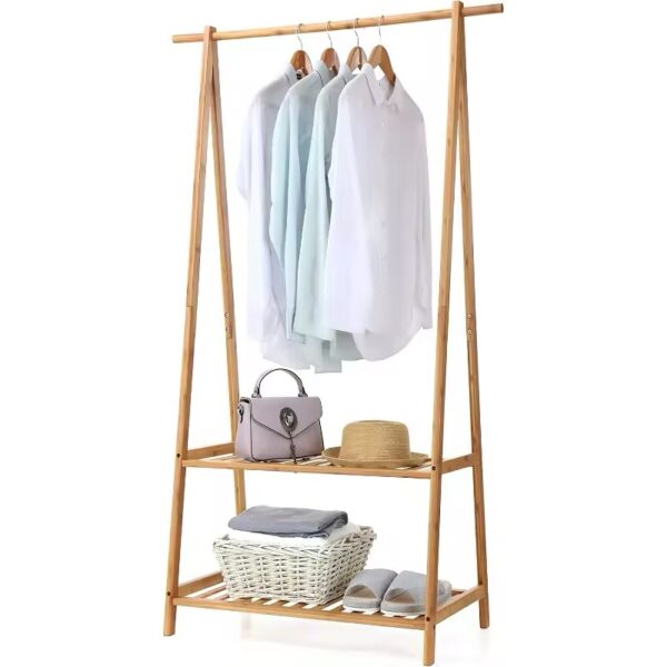 Bamboo Clothes Rack with Built-in Organizer Below – Stylish & Functional