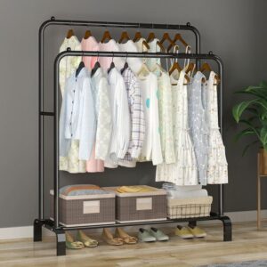 Portable Wardrobe Closet with Standing Clothing Rack & Hanger