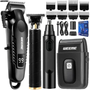 4-in-1 Men’s Grooming Kit with LCD Display – USB Rechargeable Clipper, Trimmer, Shaver & Nose Hair Remover